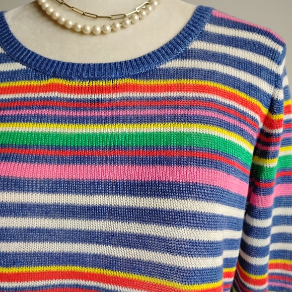 Talbots Linen Colorful Sweater 3/4 Sleeves Coastal Beachy Blue Pink Size MP - Picture 1 of 15